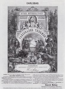 Advertentie voor Mattoni mineraalwater en andere producten uit de spa in Karlsbad (Karlovy Vary), Bohemen door German School