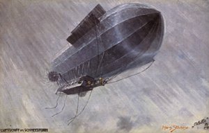 Luchtschip in een sneeuwstorm
