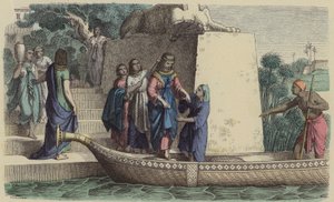 Oude Egyptische vrouw van hoge rang maakt een boottocht