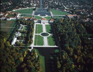 Barokkunst: luchtfoto van Nymphenburg Park door German School