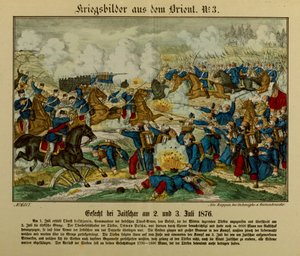 Slag bij Zajecar, 2-3 juli 1876, tijdens de Eerste Servisch-Ottomaanse oorlog (1876-77), Neuruppiner Bilderbogen, 1876 door German School