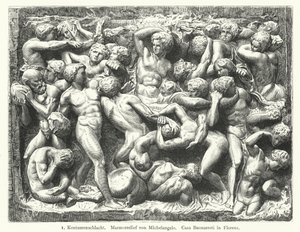 Slag van de Centauren, marmeren reliëf door Michelangelo (gravure) door German School
