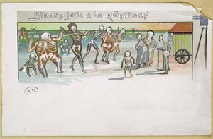 Strandidylle in Röntgenstijl, cartoon over röntgenstralen, ca. 1896-99