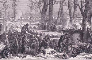 Bivak van de troepen van generaal Du Croy in de bossen van Vincennes, Cassells Geschiedenis van de oorlog tussen Frankrijk en Duitsland uitgegeven door Cassell and Company Limited, ca. 1890