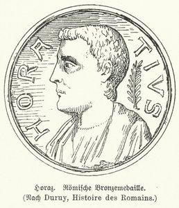Bronzen medaille met afbeelding van de Romeinse dichter Horatius (litho)