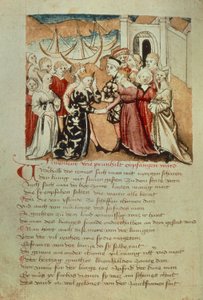 Brunhild betreedt Worms; Kriemhild begroet Brunhild en Gunther, uit de 