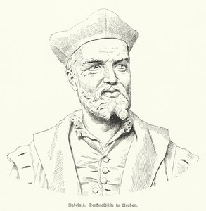 Buste van Franse auteur Francois Rabelais in Meudon, Frankrijk door German School