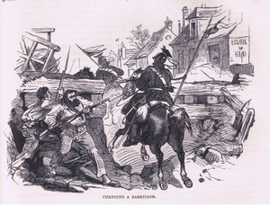 Aanval op een barricade, Cassells Geschiedenis van de oorlog tussen Frankrijk en Duitsland uitgegeven door Cassell and Company Limited, ca. 1890