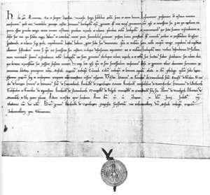 Handvest van Hendrik Raspe, landgraaf van Thüringen en Duits tegenkoning, voor bisschop Hermann van Würzburg door German School