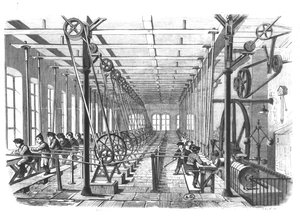 Kinderarbeiders in de papierfabriek in Aschaffenburg, Duitsland, 1858