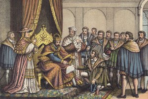 Christian Bayer leest de Augsburgse Belijdenis (chromolitho) door German School