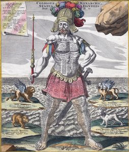 Kolossale koning te paard over zijn rijk, ca. 1750 door German School
