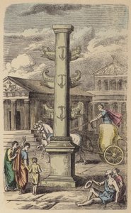 Zuil ter herdenking van een Romeinse zege (gekleurde gravure)