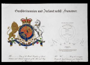 Wapen van de Koning van het Verenigd Koninkrijk van Groot-Brittannië en Ierland, Verdediger van het Geloof en Koning van Hannover (ca. 1801-37)
