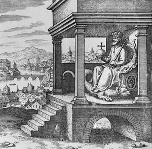 Gekroonde koning op troon uit Musaeum Hermeticum