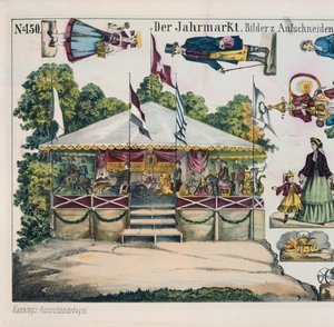 Uitknipblad met een kermiscarrousel, uitgegeven door Kanning, 1860