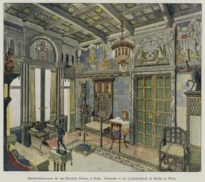 Ontwerp voor een kamer in het Koninklijk Paleis in Sofia, Bulgarije, geproduceerd door de A Bembe meubelfabriek in Mainz, Duitsland door German School