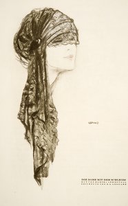 Die Dame mit dem Schleier, hoed van Martha Lowenthal, uit Styl, geb.1922 (pochoirdruk)