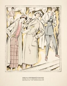 "Die Sachverständigen", reclame voor jassen van Stawropulos  Moldauer, uit Styl, pub.1922 (pochoirdruk) door German School