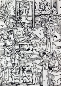 Verschillende vormen van straf gebruikt in Duitsland in 1500 voor verschillende misdaden, Gravure, Duitsland
