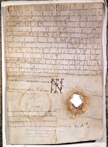 Diploma voor het ziekenhuis van Mantua gedateerd 10 juli 1158. Het document is ondertekend door de Duitse keizer Frederik I Barbarossa (1122 - 1190). Nationaal Archief van Milaan