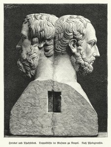 Dubbele buste van Herodotus en Thucydides, oude Griekse historici door German School