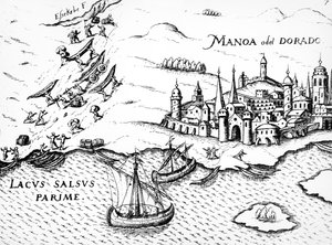 Eldorado, illustratie uit Regni Guianae, door G. Raleigh, 1594-96