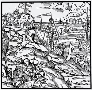 Gravure uit De re metallica (Over de aard van metalen), door Georg Pawer of Georgius Agricola (1494-1555) door German School