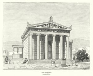 Erectheion, tempel gewijd aan Athena en Poseidon op de Akropolis, Athene, Oud-Griekenland (gravure) door German School