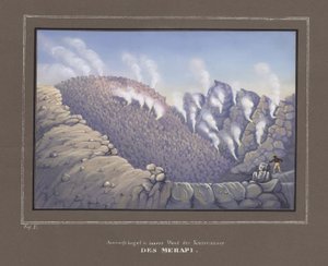 Uitbarstingen en binnenmuur van de Merapi Vulkaan, Pl. V uit Topographischer und Naturwissenschaftlicher Atlas zur Reise durch Java, door Dr.Fr.Junghuhn, Magdeburg 1845