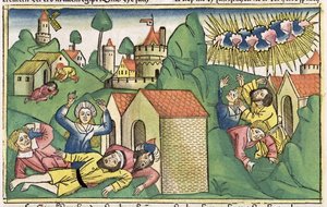 Exodus 11:1-10 De zeven plagen van Egypte: de dood van de oudste zonen, uit de Neurenbergse Bijbel (Biblia Sacra Germanaica) door German School