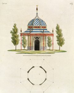 Exterieur van een Chinese tuin tempel, uit Recent New Ideas for the Garden, gepubliceerd 1779 door German School
