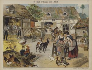 Boerderij (kleur litho) door German School