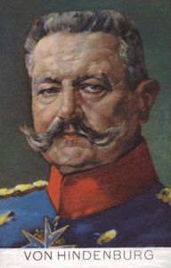 Veldmaarschalk Paul von Hindenburg, bevelhebber van het Duitse leger in de Eerste Wereldoorlog (kleurenlitho)