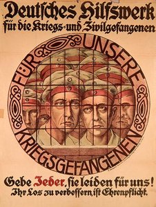 Eerste Wereldoorlog Poster die Duitsers aanspoort geld te geven om Duitse krijgsgevangenen te helpen door German School