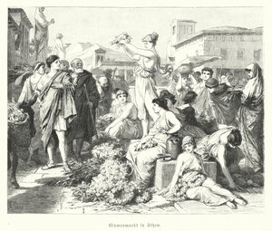 Bloemenmarkt in Athene, Oud Griekenland door German School