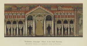 Voormalig paleis van Theoderik de Grote, koning van de Ostrogoten, in Ravenna, Italië (kleur litho) door German School