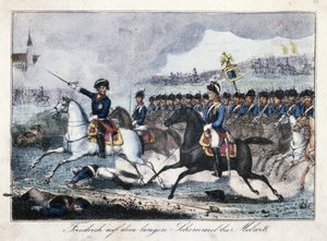 Frederik op zijn witte paard bij Molwitz door German School