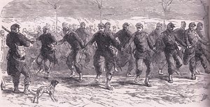 Franse soldaten dansen in het kamp, Cassells Geschiedenis van de Oorlog tussen Frankrijk en Duitsland gepubliceerd door Cassell and Company Limited, ca. 1890 door German School