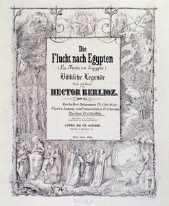 Frontispice van de muzikale partituur van de Duitse editie van "De vlucht naar Egypte, opus 25" ouverture door de Franse romantische componist Hector Berlioz