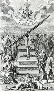 Frontispice van Oculus Artificialis Teledioptricus Sive Telescopium door Johann Zahn, 2e editie gepubliceerd in 1702 door German School