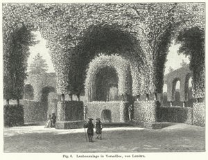 Tuinontwerp: prielen in de tuinen van Versailles, Frankrijk, aangelegd door Andre le Notre in de 17e eeuw (gravure) door German School
