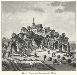 Tuinontwerp: grottoberg in de tuin van Graaf Johann von Fries, Voslau, Oostenrijk door German School