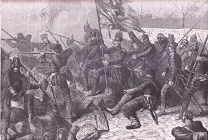 Generaal von Budretzky leidt de aanval op Le Bourget, Cassells Geschiedenis van de oorlog tussen Frankrijk en Duitsland uitgegeven door Cassell and Company Limited, ca. 1890 door German School