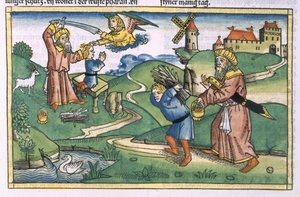 Genesis 21:1-14 Abrahams offer van Isaak, uit de Neurenbergse Bijbel (Biblia Sacra Germanaica)