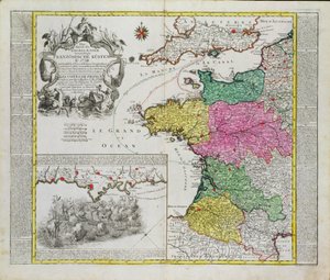 Duitse Kaart die Engelse marineaanvallen op Franse havens in 1758 toont