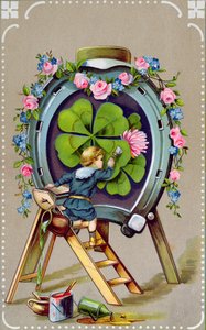 Duitse ansichtkaart met geluksbrengers, verzonden vanuit Hongarije op 21 mei 1911 door German School