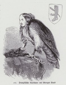 Duitse karikatuur van de 19e-eeuwse Franse romanschrijfster George Sand (litho) door German School