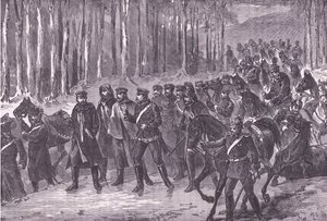 Duitse cavalerie op weg naar Parijs, Cassells Geschiedenis van de Oorlog tussen Frankrijk en Duitsland gepubliceerd door Cassell and Company Limited, ca. 1890 door German School