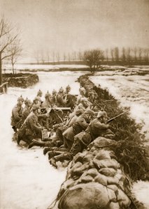 Duitse mitrailleursectie houdt een barricade in Polen